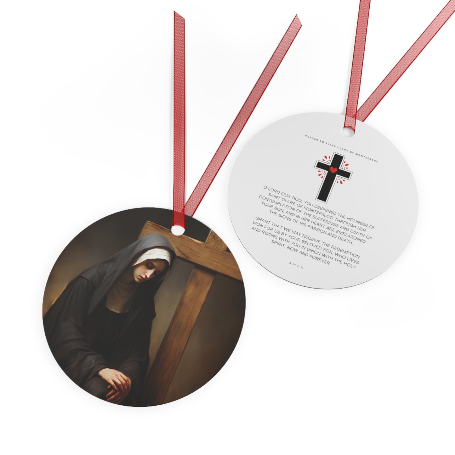 Saint Clare of Montefalco Metal Ornament - Religious Holiday Christmas Ornament and Keepsake - Double sided - Prayer Ornament