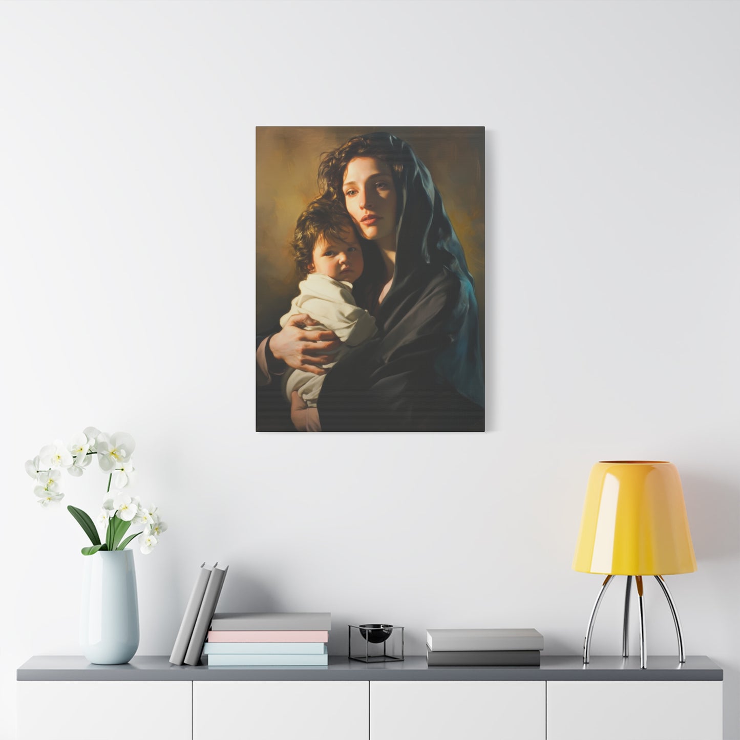 A mother's Gentle Embrace - Mary and The Christ Child - Museum Wrapped Canvas - Print - Religious Art for your Home - Catholic Saint Art