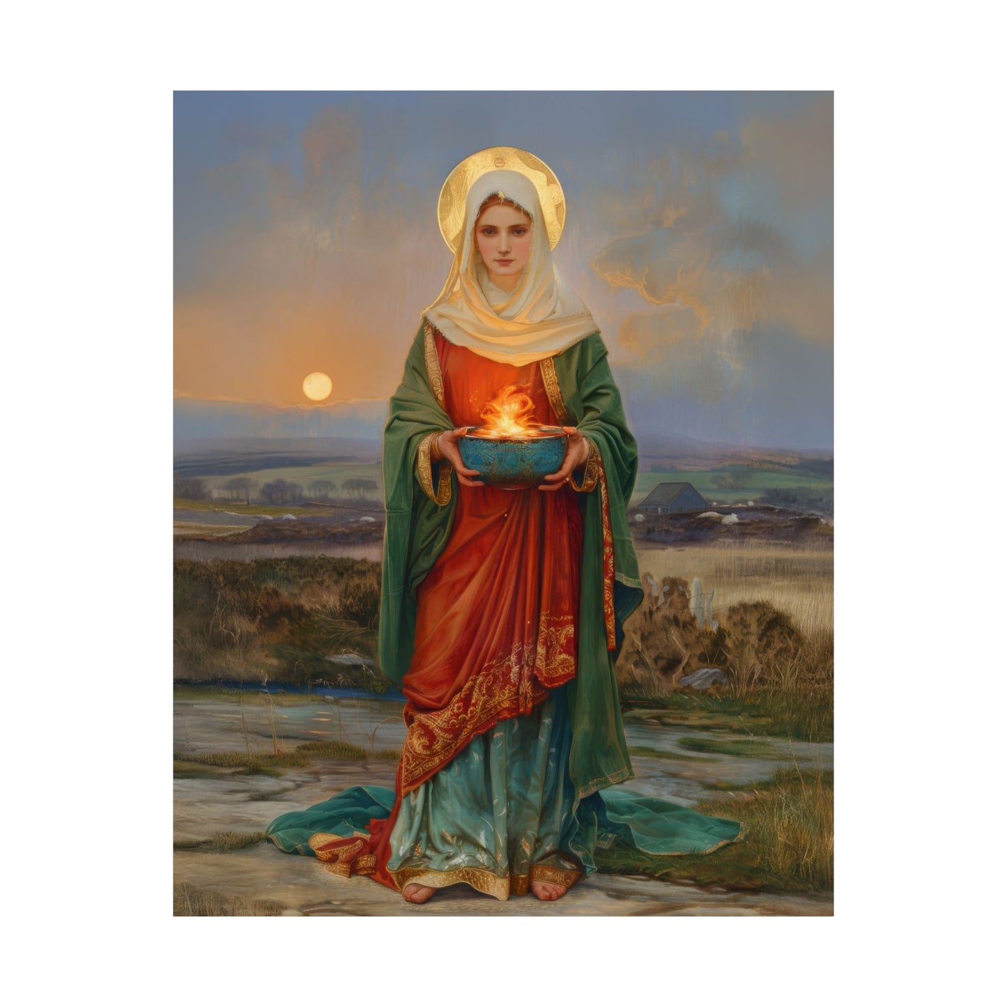 Saint Brigid of Ireland / Kildare - Sanctified Souls Print - Multiple Sizes - Premium Posters - Catholic Art - Christian Home Decor Artwork