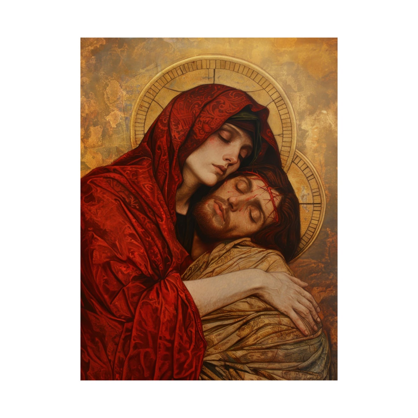 Eternal Sorrow - Mary's Mourning Beneath the Cross - Sanctified Souls Print - Multiple Sizes - Premium Posters - Catholic Art - Christian