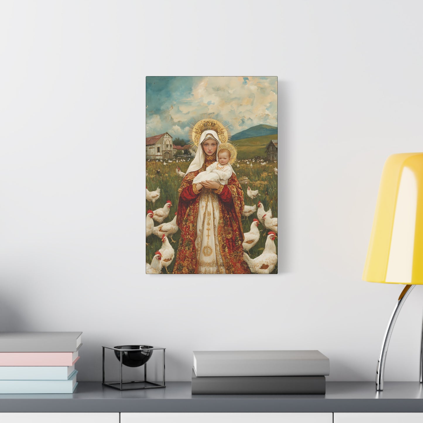 Our Lady of the Hens: Protector of the Humble Flock - Museum Wrapped Canvas - Print - Religious Art for your Home - Christian print
