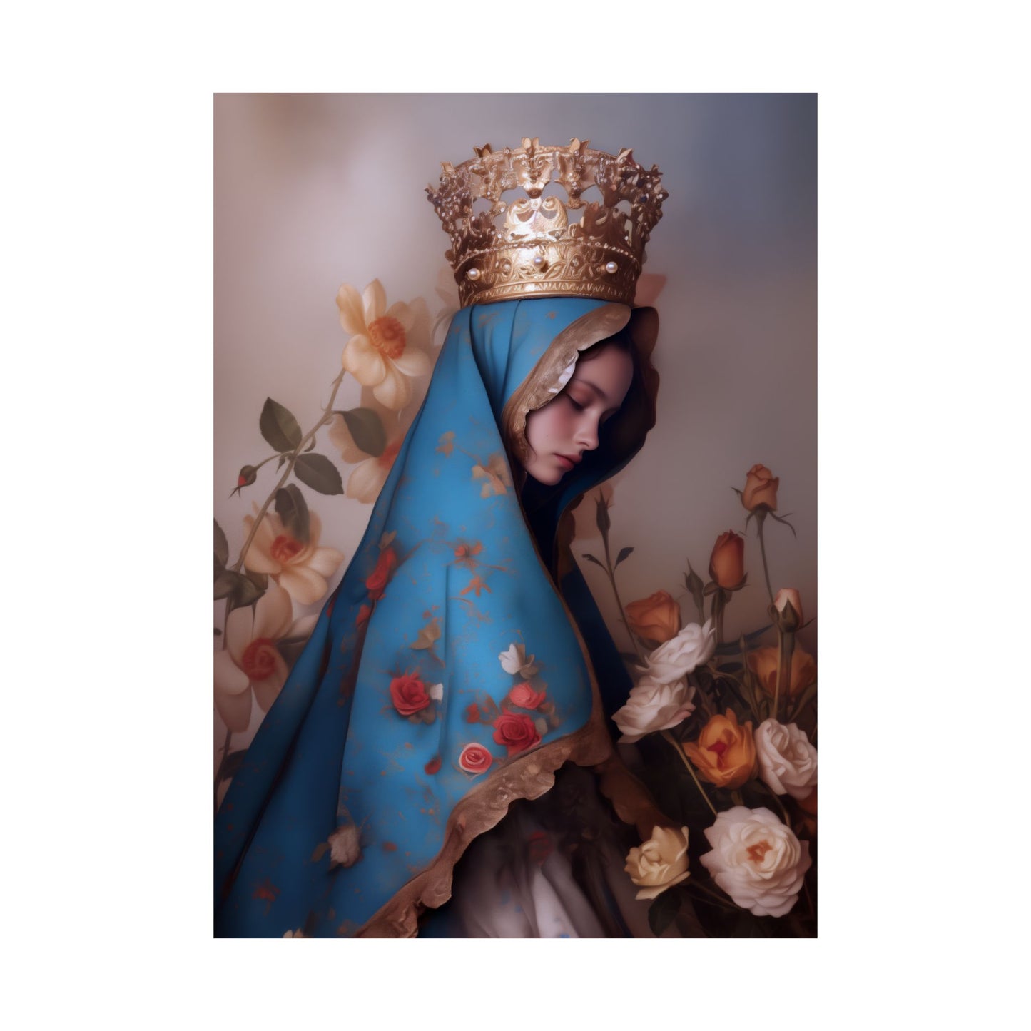Our Lady of the Roses - Sanctified Souls Print - Multiple Sizes - Premium Matte Vertical Posters - Mother Mary Print