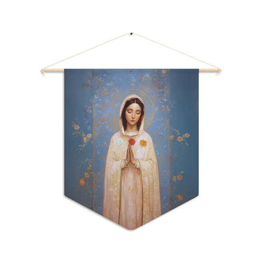 Rosa Mystica - Mystical Rose - Mother Mary - Marian Art - Pennant / Banner / Wall Hanging - Catholic Art - Large - 18" x 21"
