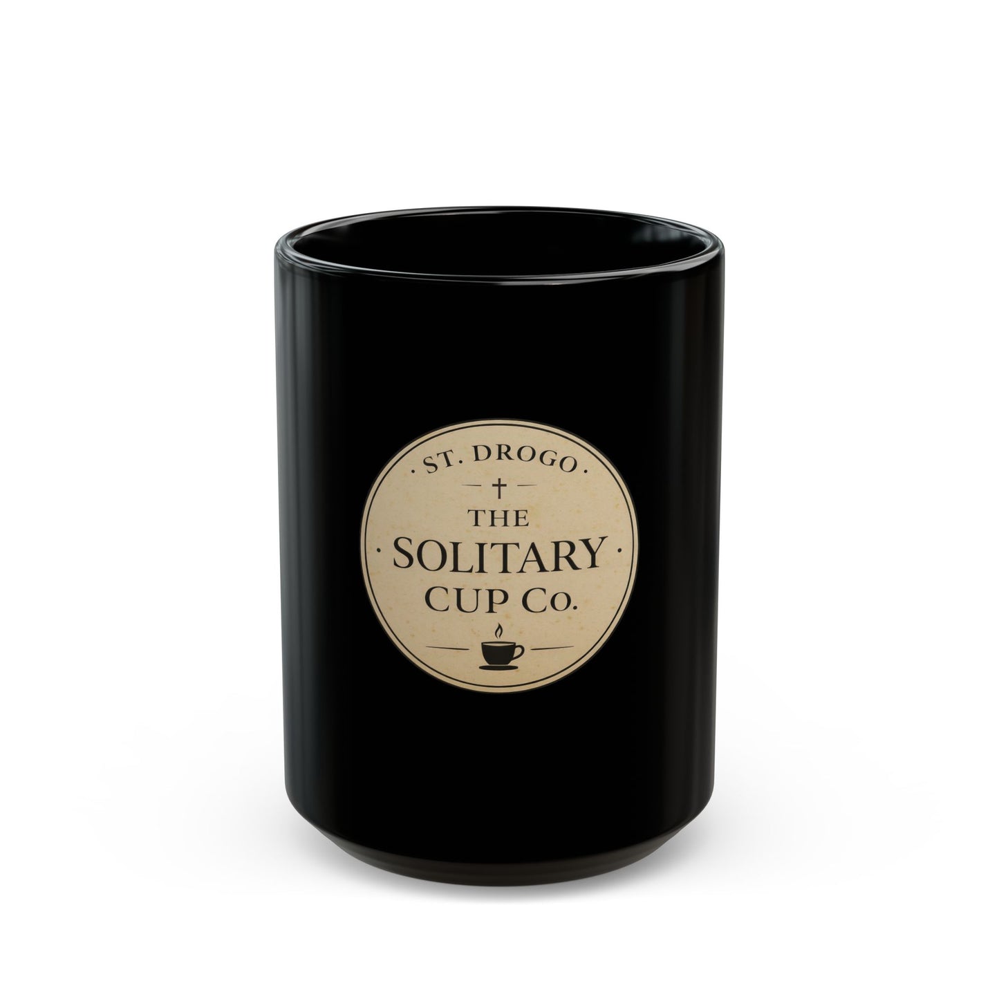 St. Drogo - The Solitary Cup Co. Ceramic Mug, (11oz, 15oz) - Black Ceramic Coffee Cup
