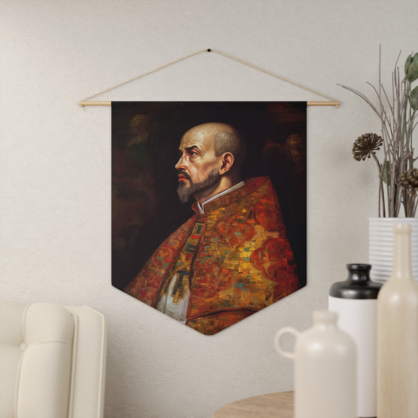 Ignatius of Loyola Wall Banner / Wall Hanging - Unique Religious Art for your home - Prayer room - Catholic Home Art - 18" x 21"