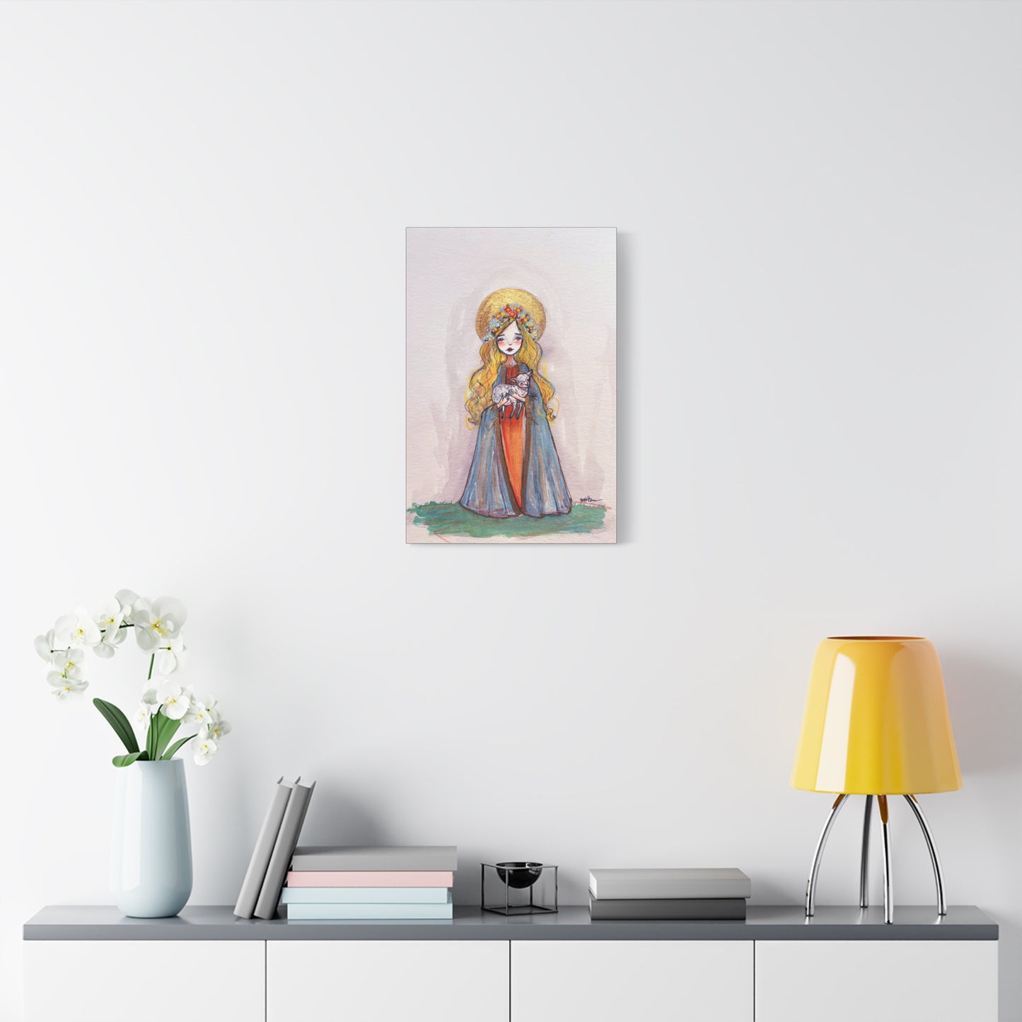 Saint Agnes of Rome Catholic Canvas Print | Christian Sacred Art | Hand-Drawn Watercolor Devotional Wall Art Religious Artwork