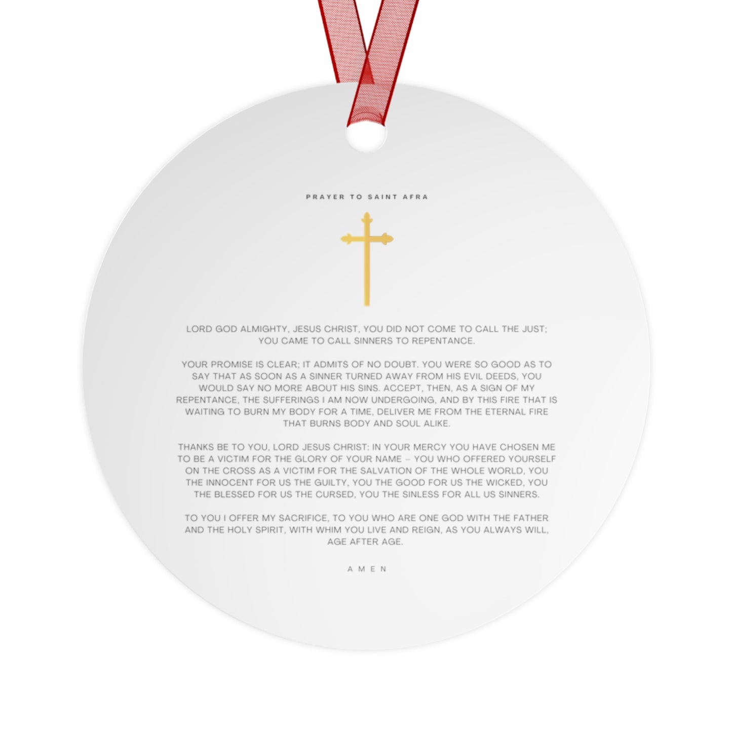 Saint Afra Metal Ornament - Religious Holiday Christmas Ornament and Keepsake - Double sided - Prayer Ornament