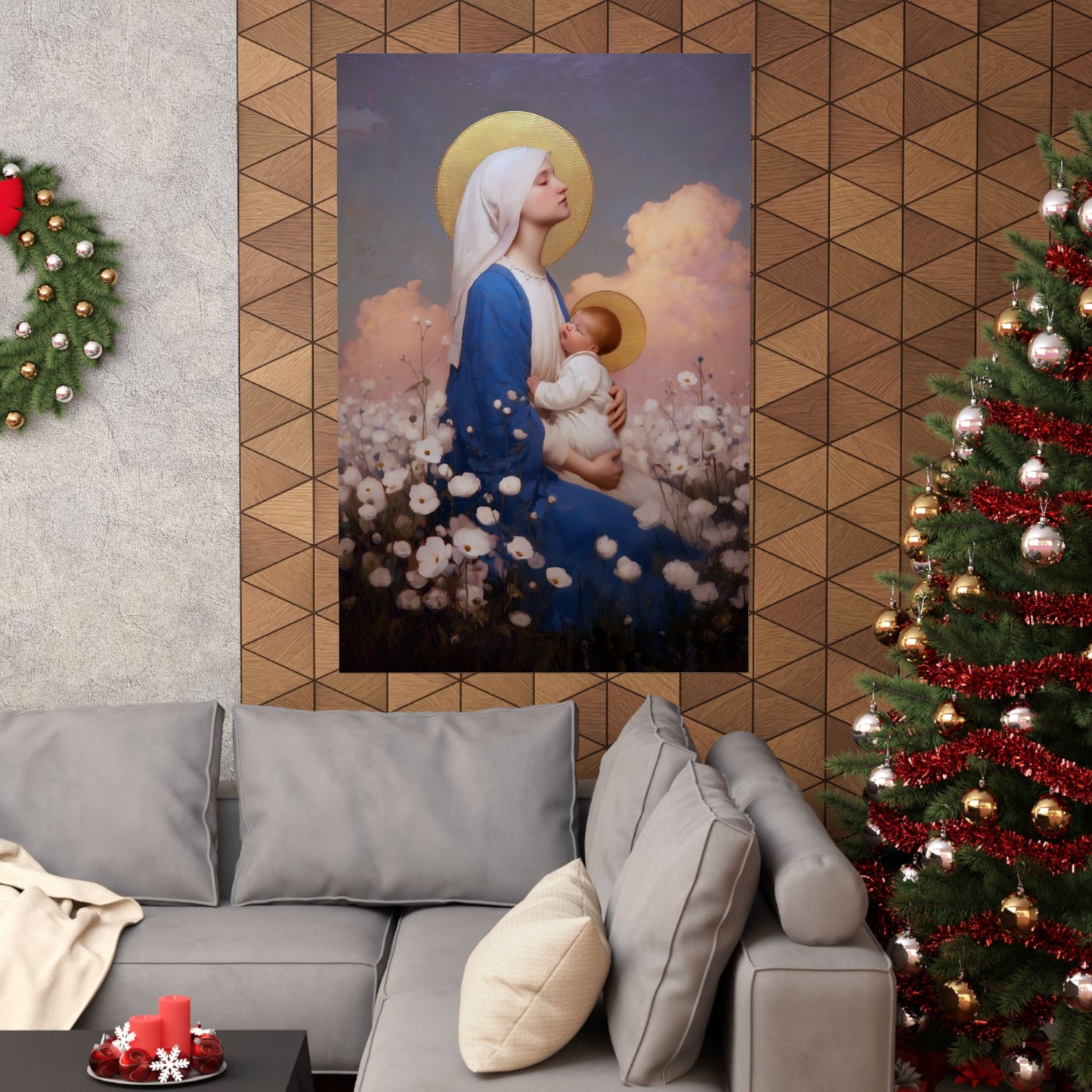 Our Lady Among the Flowers -  Catholic Art - Multiple Sizes - Premium Posters - Catholic Art - Christian Home - Catholic Saint Art