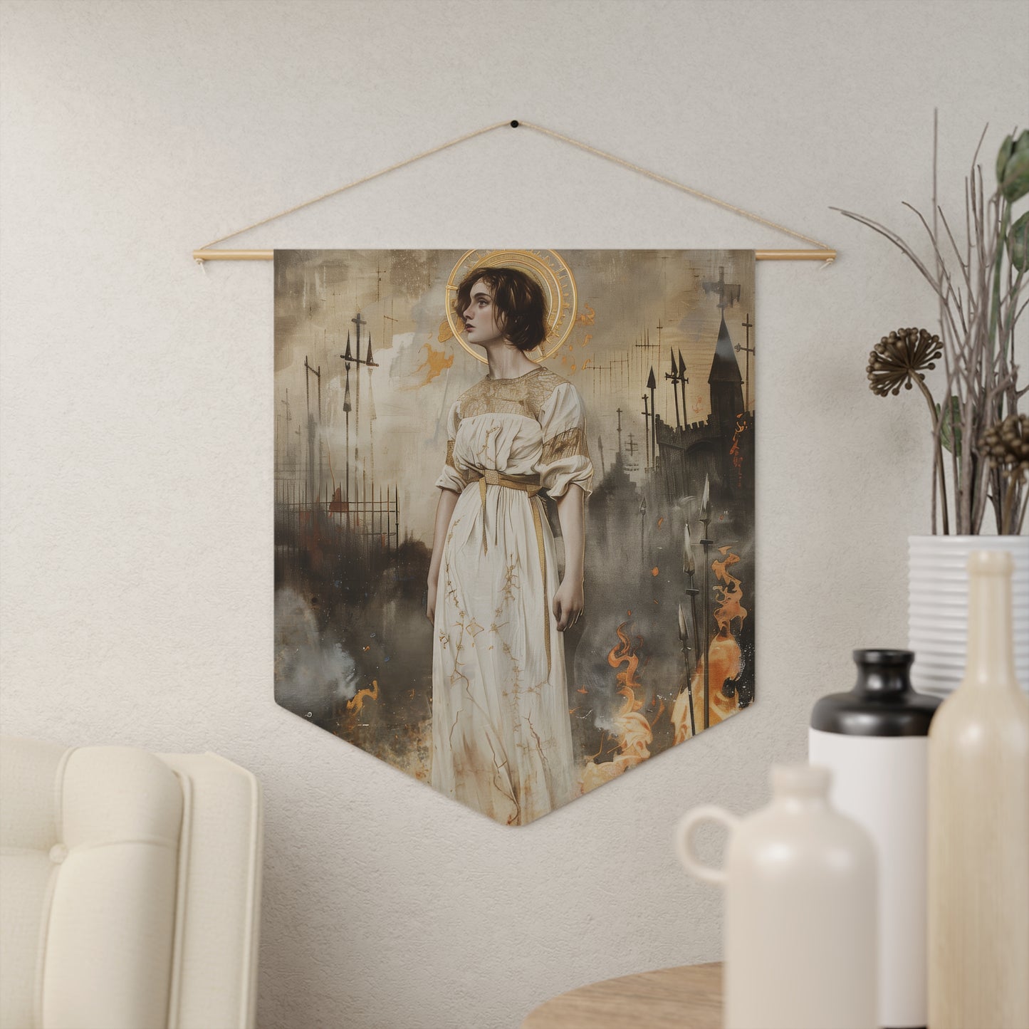 Saint Joan of Arc Wall Banner / Wall Hanging - Prayer room art - Catholic Home Art - Large Saint Art - 18" x 21"