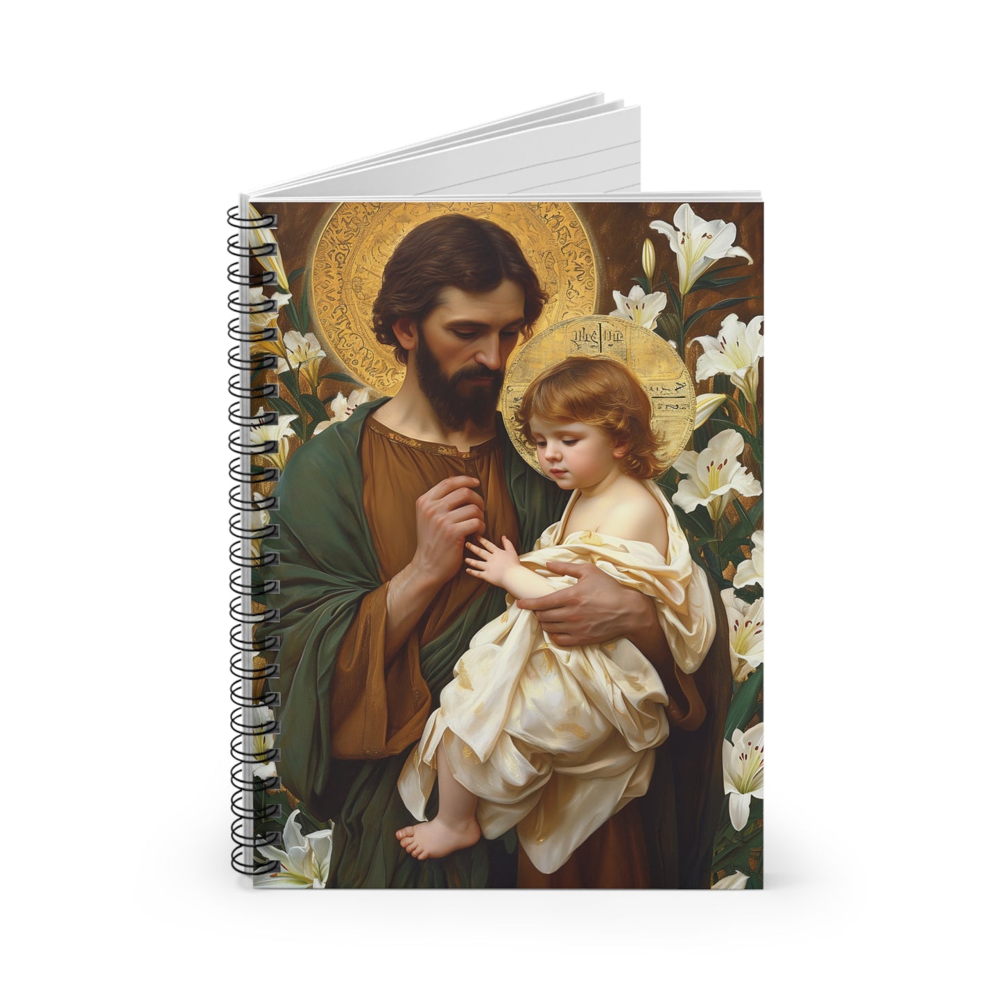 Saint Joseph and the Christ Child - Sanctified Souls Art - Religious Based Notebook - Spiral Notebook - Ruled Line