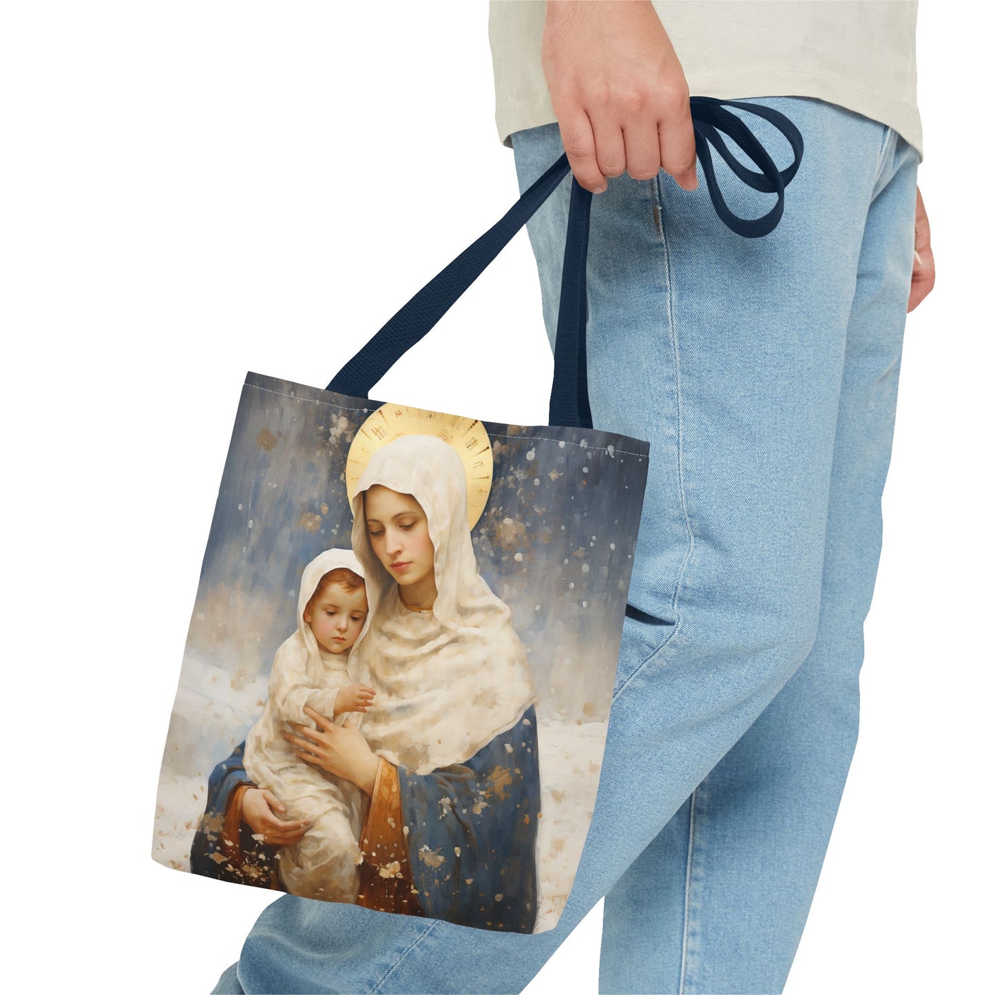 Winter's Grace : Our Lady of the Snows Tote Bag - Catholic faith inspired carry-all purse - day to day bag - Double Sided
