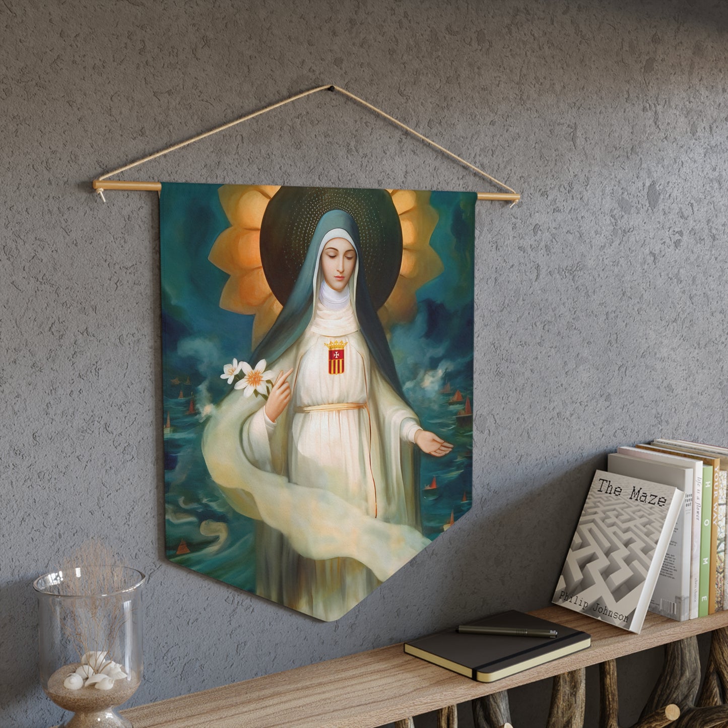 Mary of Cervellon / Saint Maria of Cerevellon Wall Banner / Wall Hanging - Prayer room art - Catholic Home Art - Large Saint Art - 18" x 21"