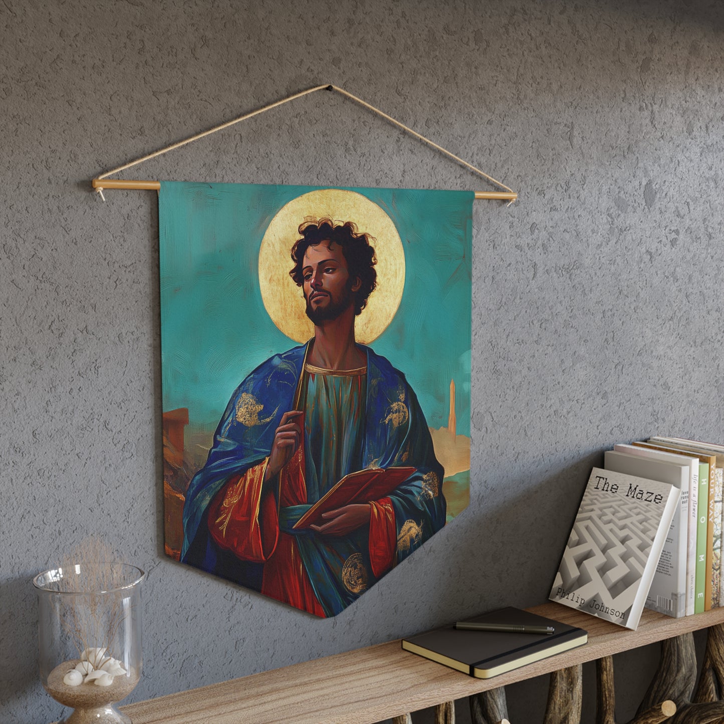 Saint Addal Pennant / Banner / Wall Hanging - Prayer room art - 18" x 21" - Catholic prayer Religious - Large Print Home Decor
