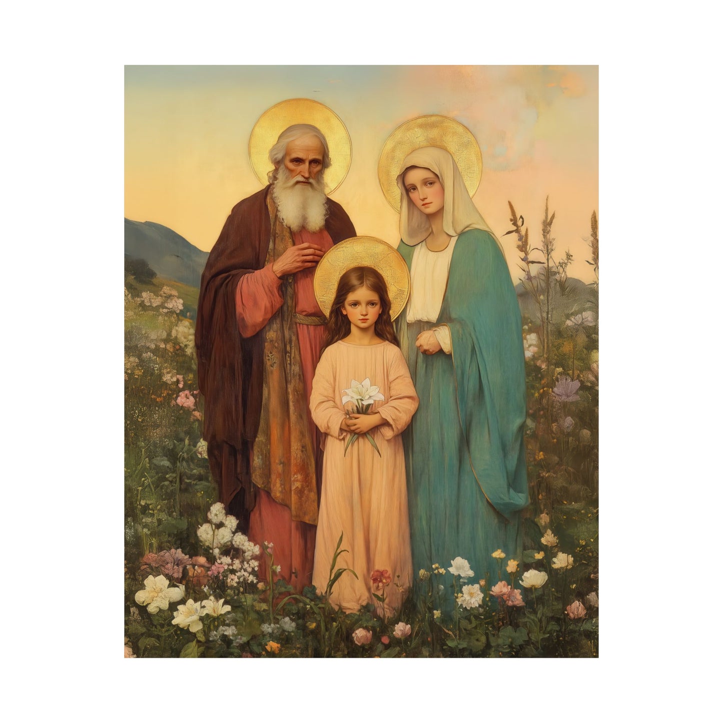 Saints Joachim and Anne with Young Mary - Sanctified Souls Print - Multiple Sizes - Premium Matte Vertical Posters