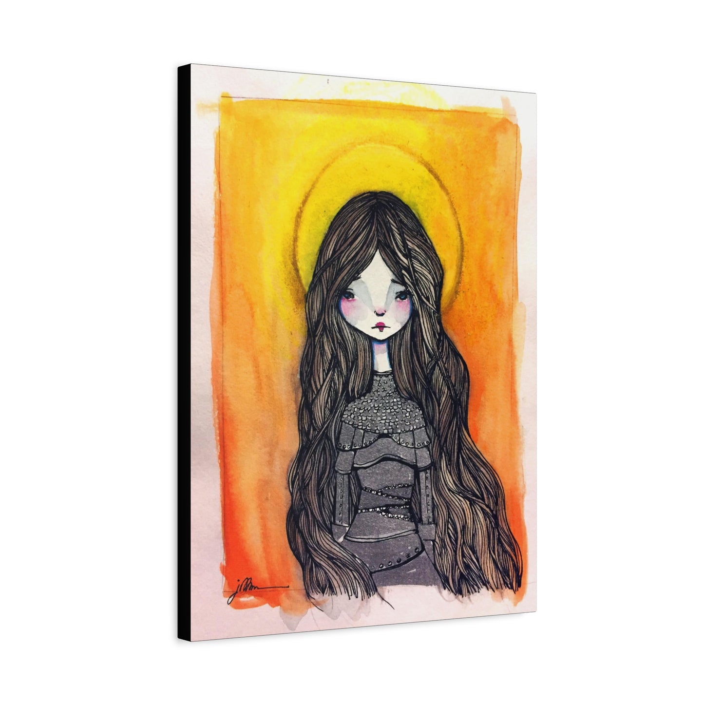 Saint Joan of Arc Canvas Print - Hand-Drawn Catholic Art Print | Christian Sacred Wall Art | Sanctified Solocosmo Religious Artwork