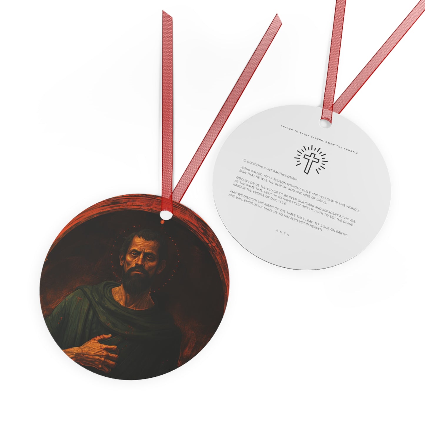 Saint Bartholomew Metal Ornament - Religious Holiday Christmas Ornament and Keepsake - Double sided - Prayer Ornament
