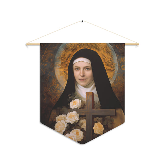 Saint Therese of Lisieux Wall Banner / Wall Hanging - Prayer room art - Catholic Home -  18" x 21"
