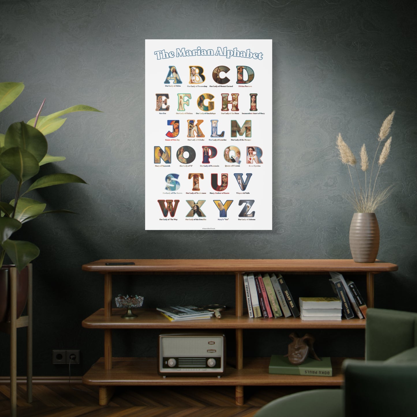 Catholic Marian Alphabet ABC Canvas - Full Alphabet Large Canvas - Catholic ABC Mary - Marian Titles - Catholic Nursery / Homeschool