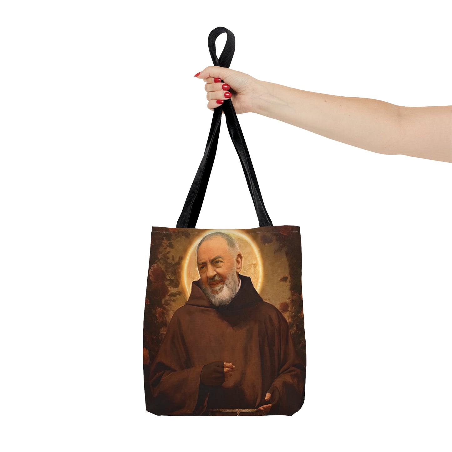 Saint Padre Pio Tote Bag - Large Medium Small Faith Art Bag - Re usable Tote Purse - Double Sided - Catholic Art Bag