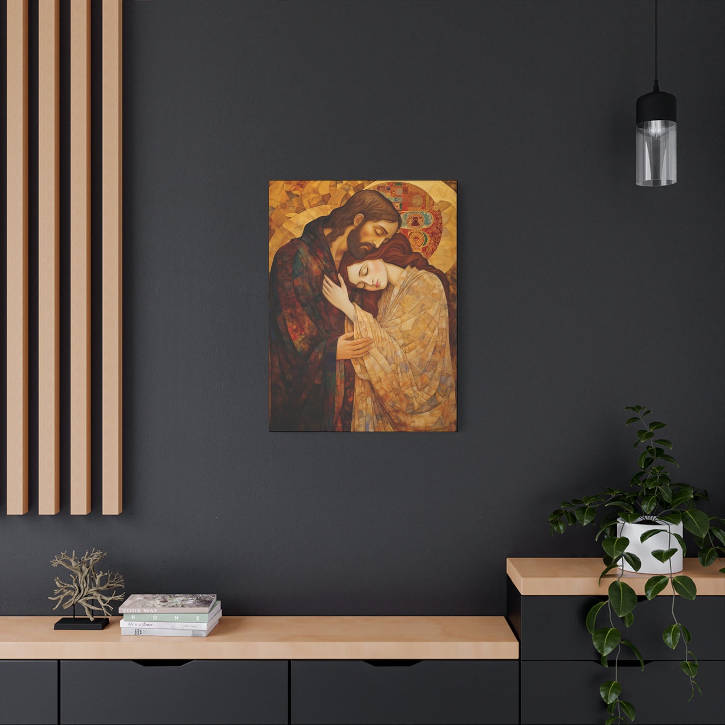 Healing Love- The Embrace of Christ and Mary Magdalene Museum Wrapped Canvas - Sanctified Souls Print -Based on Klimt's The Kiss
