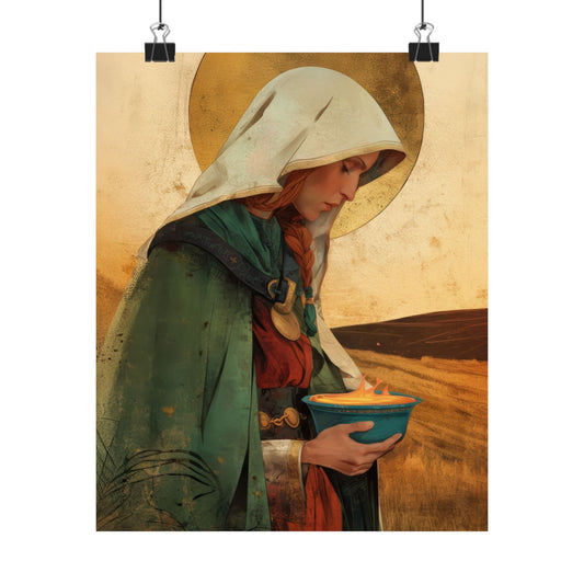 Saint Brigid of Ireland / Kildare - Sanctified Souls Print - Multiple Sizes - Premium Posters - Catholic Art - Christian Home Decor Artwork