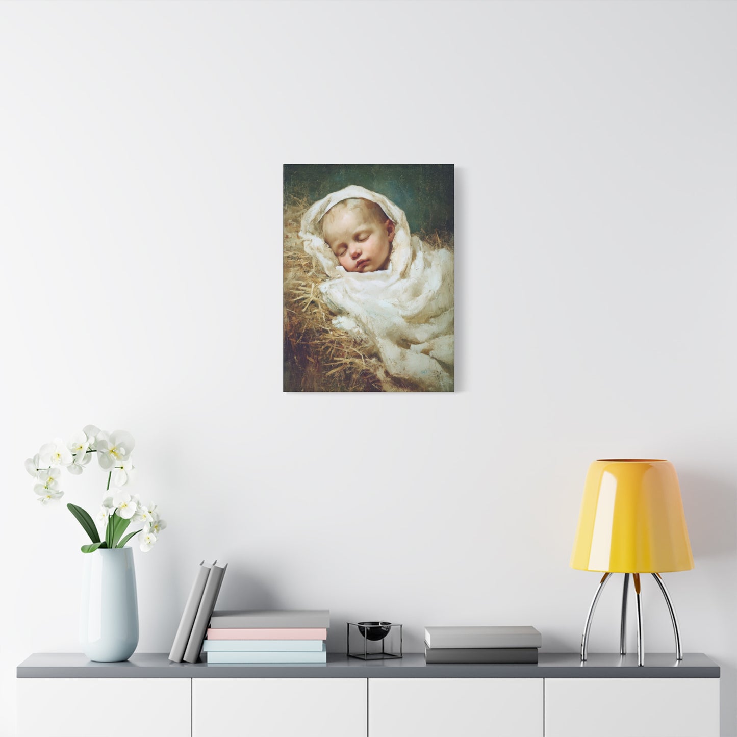 The Christ Child Resting in the Silence of the Manger - Gallery Wrapped Canvas - Print - Religious Art for your Home - Catholic Art Print