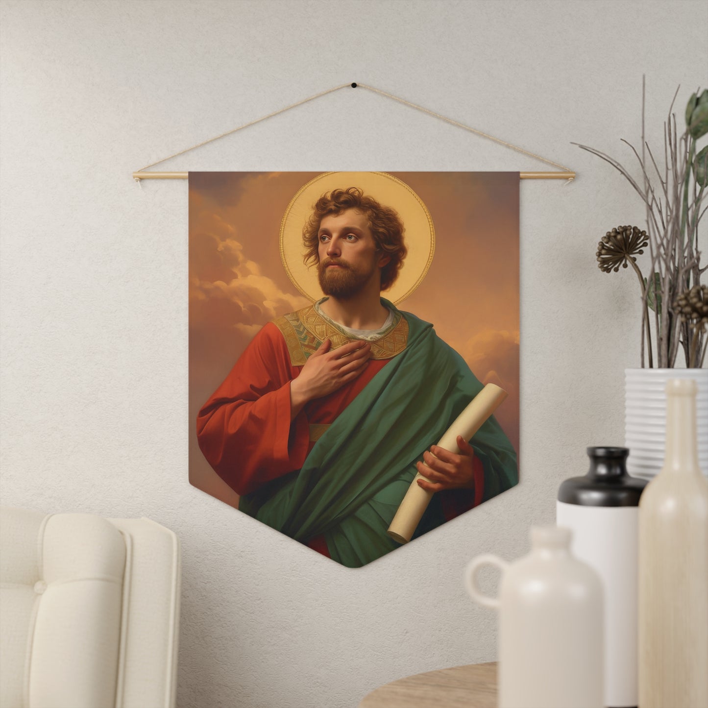 Saint Timothy Pennant / Banner / Wall Hanging - Prayer room art - Catholic Home Art - Large Saint Art for your home - 18" x 21"