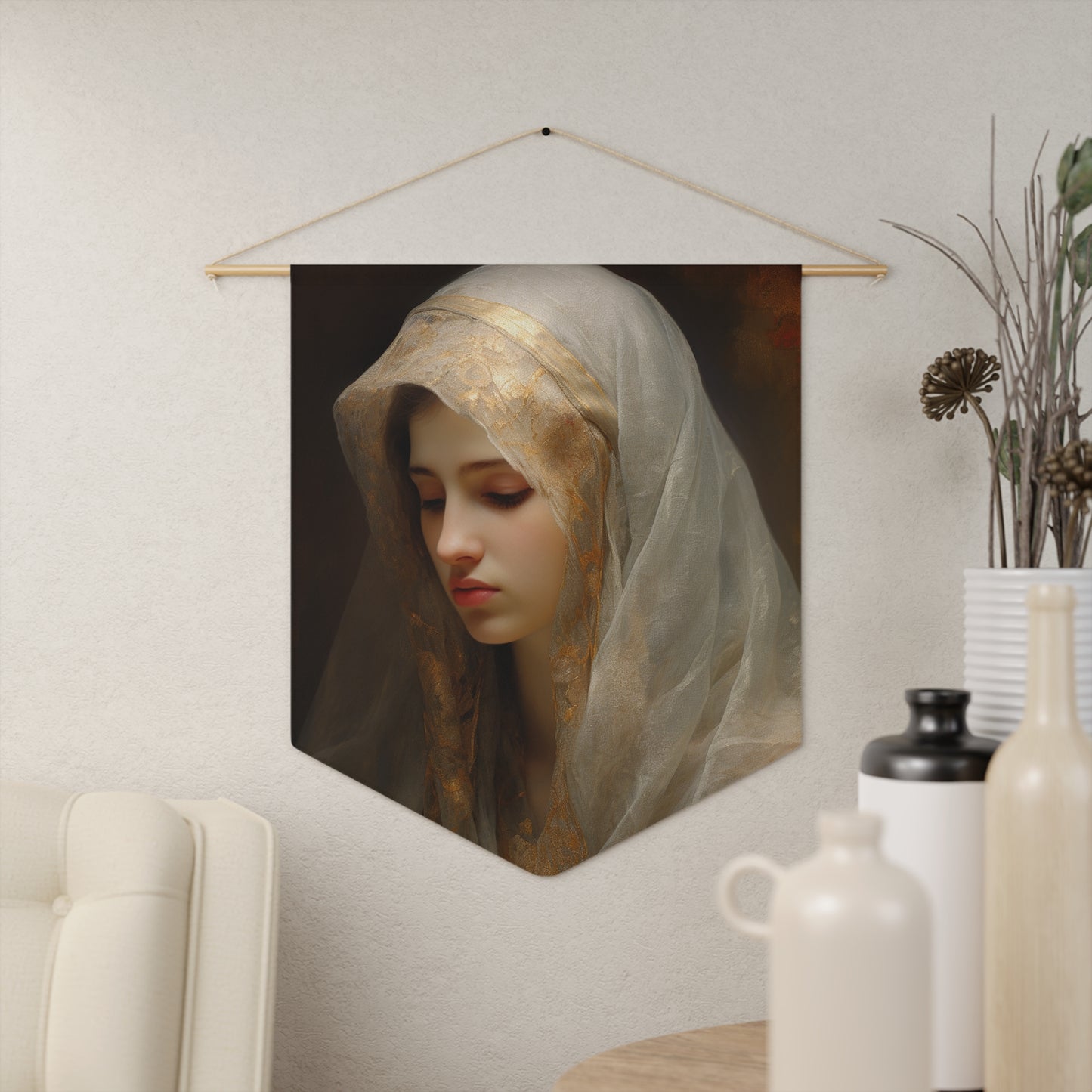 Mary the Blessed Virgina Wall Banner / Wall Hanging - Mother Mary Art - Nursery Room Print for your home - 18" x 21"