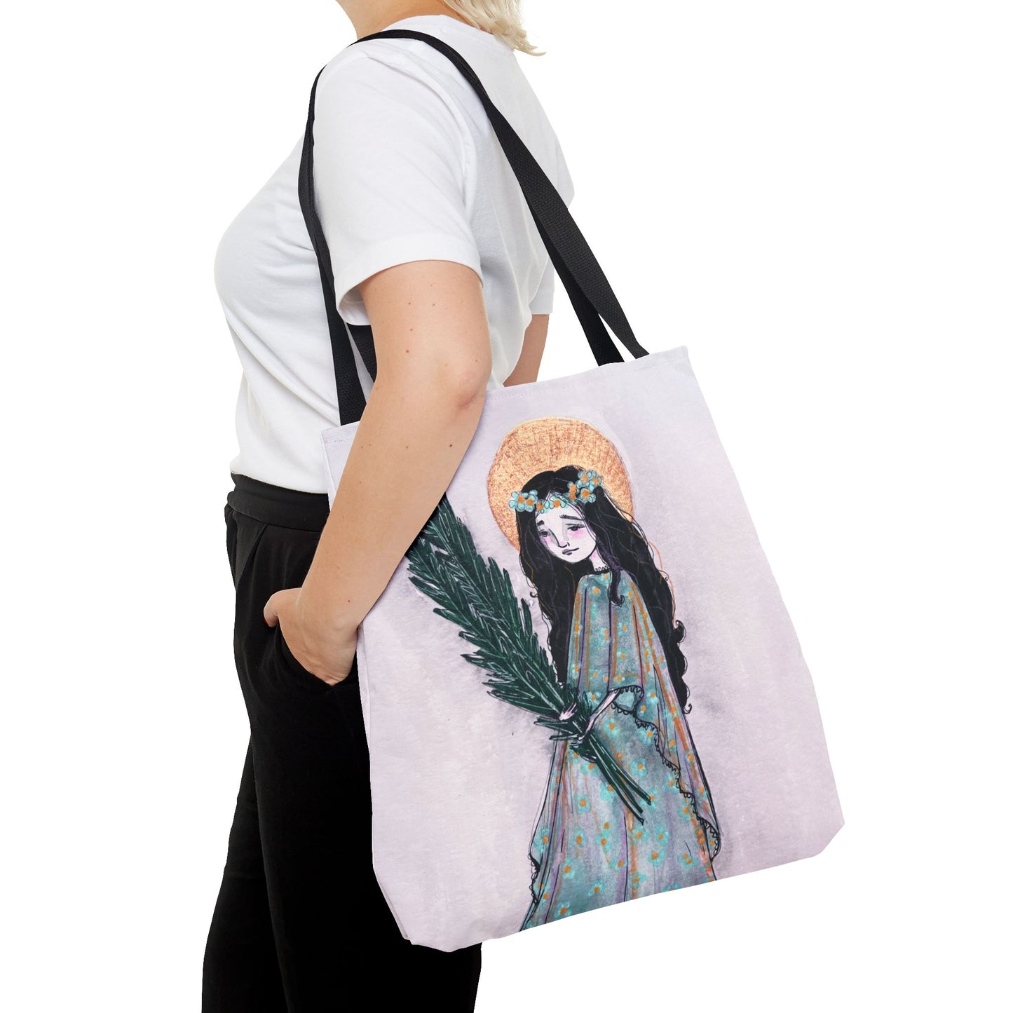 Saint Faith Tote - Hand-Drawn Art - Catholic Tote Bag | Faith Hope and Charity Saint | Christian Devotional Tote | Sanctified Solocosmo