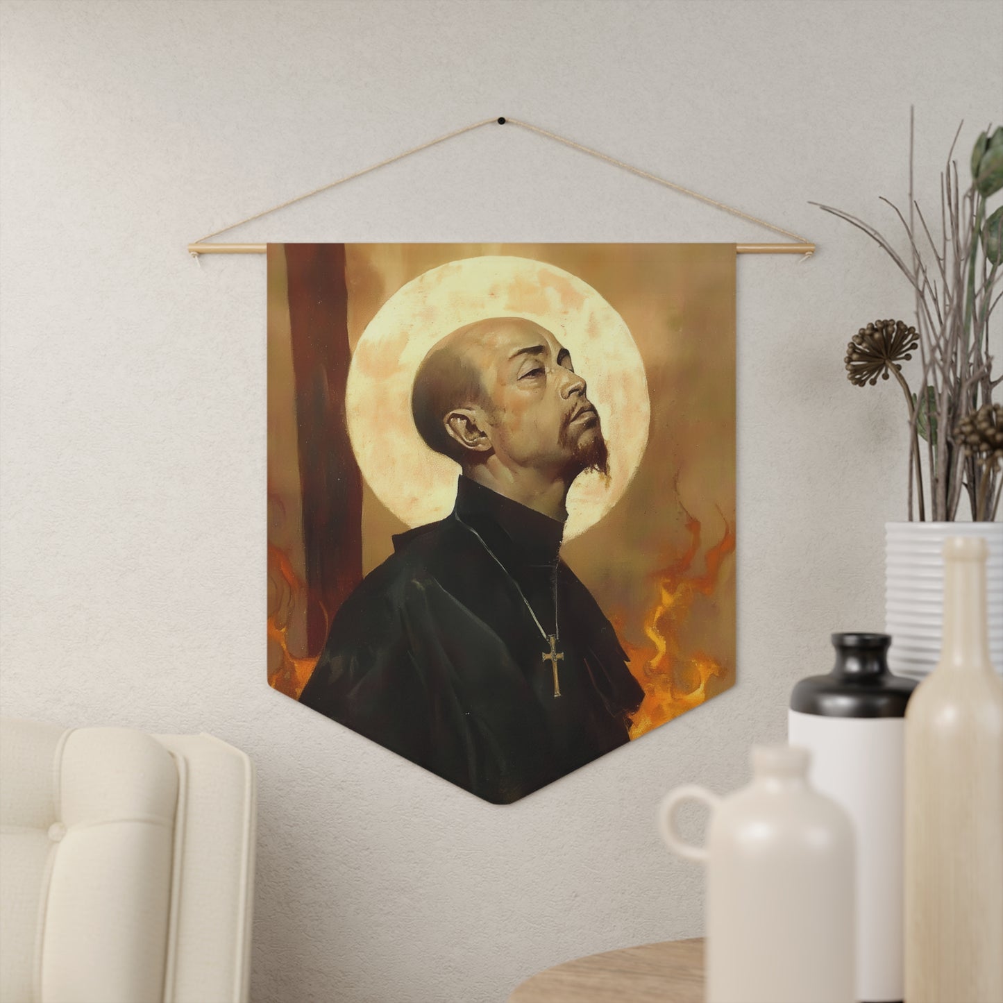 Blessed Thomas Tsughi Pennant / Banner / Wall Hanging - Prayer room art - 18" x 21" - Catholic prayer Religious - Large Banner