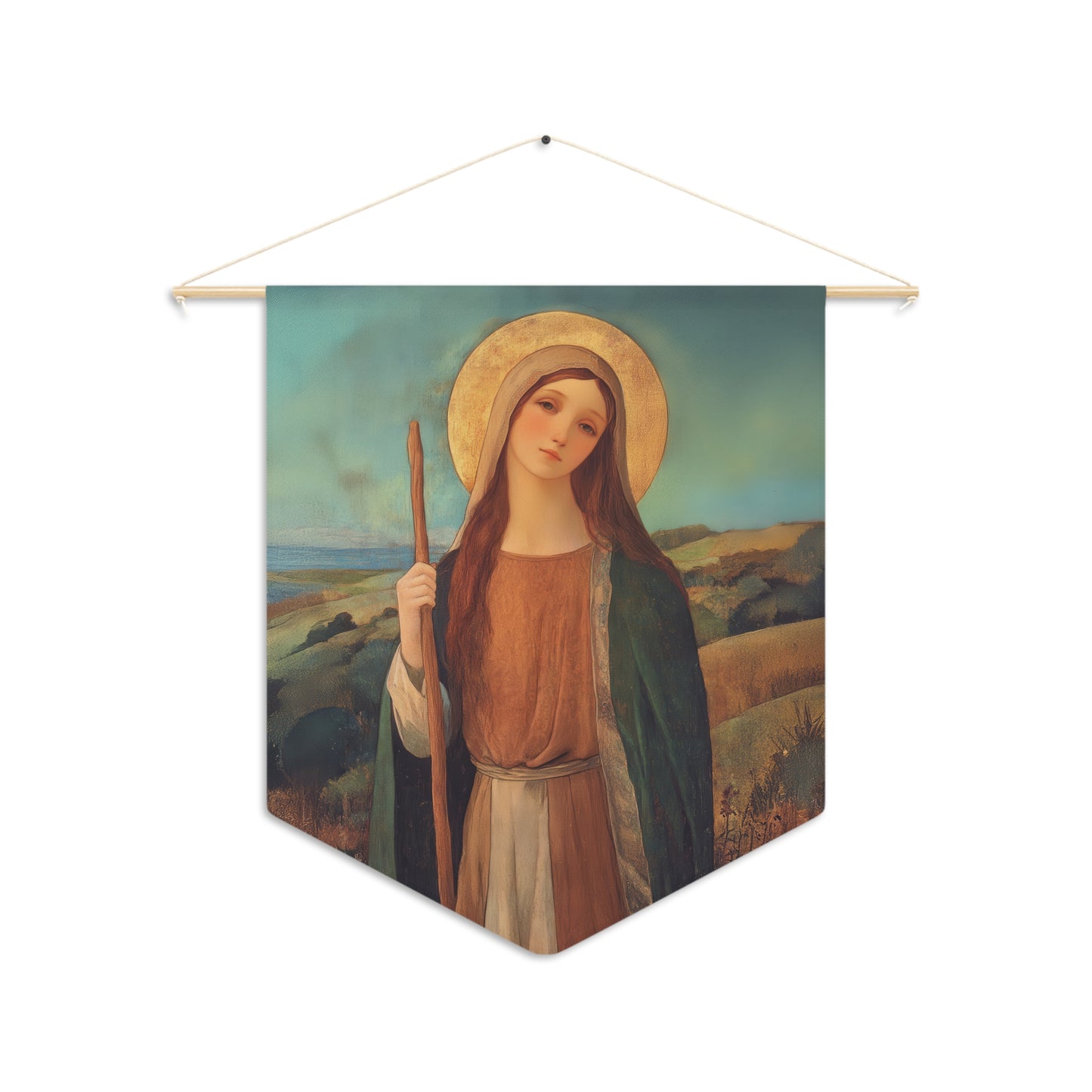 Saint Breage // Saint Breaca - Pennant / Banner / Wall Hanging - Prayer room art - Catholic Home - 18" x 21"