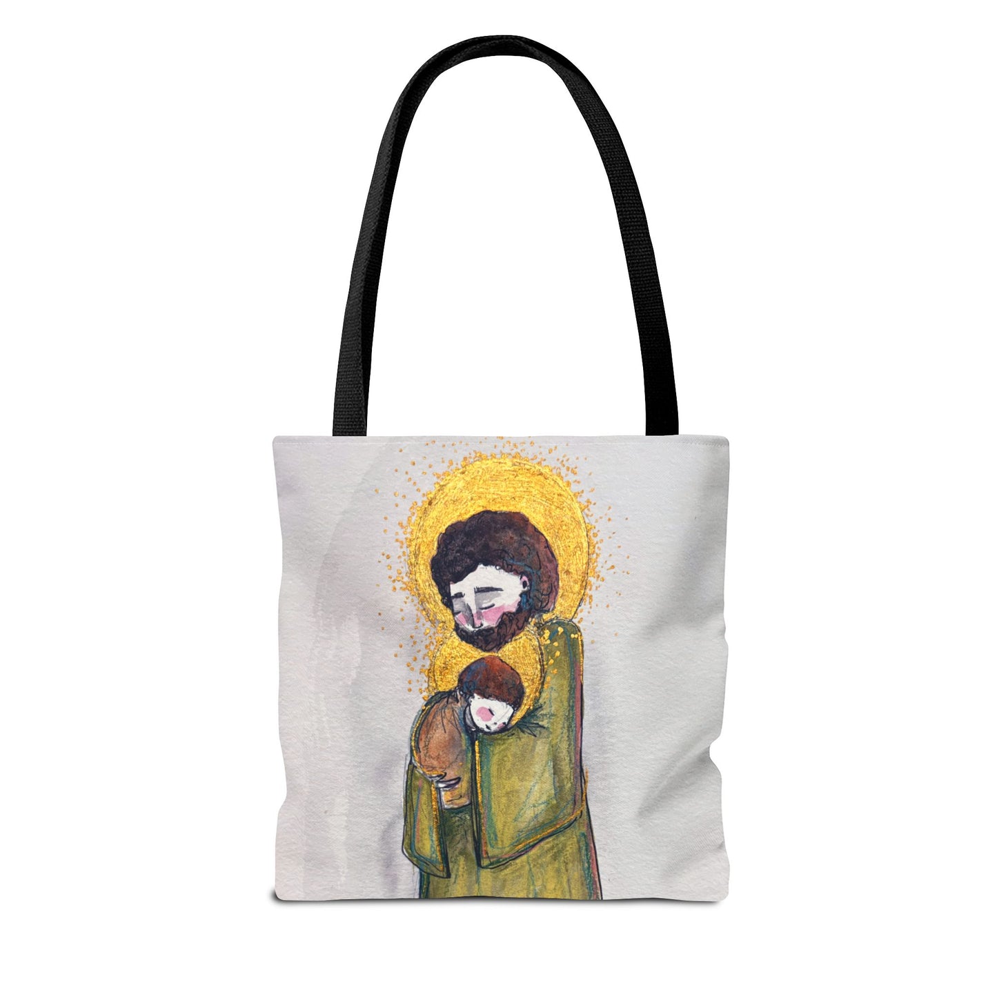 Saint Joseph Catholic Tote Bag | St Joseph and Child Christian Tote | Hand-Drawn Sacred Art Tote | Sanctified Solocosmo Religious Tote