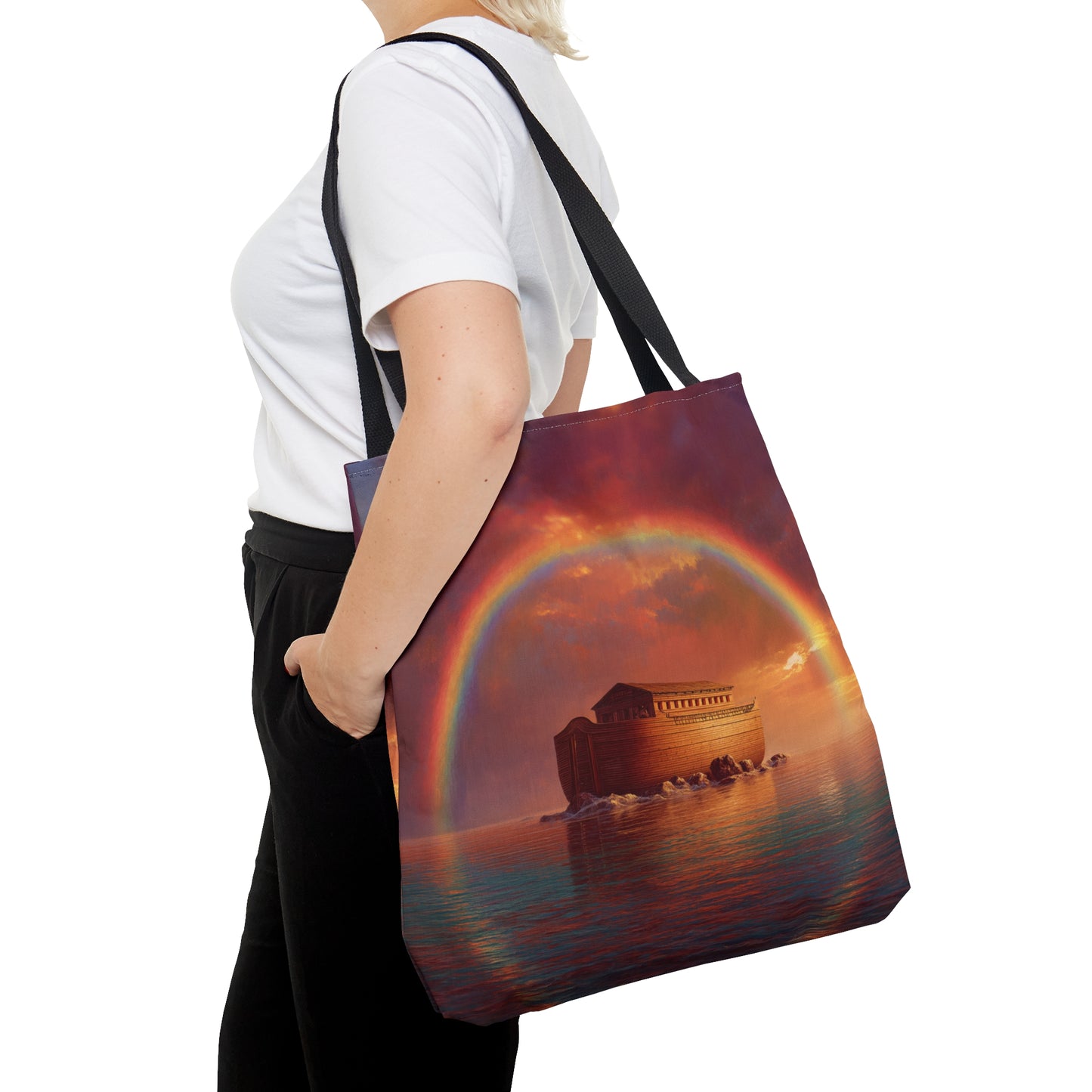 Sheltered Beneath the Covenant Sky - Noah's Ark Tote Bag - Large Medium Small Faith Art Bag - Catholic Faith Purse - Double Sided