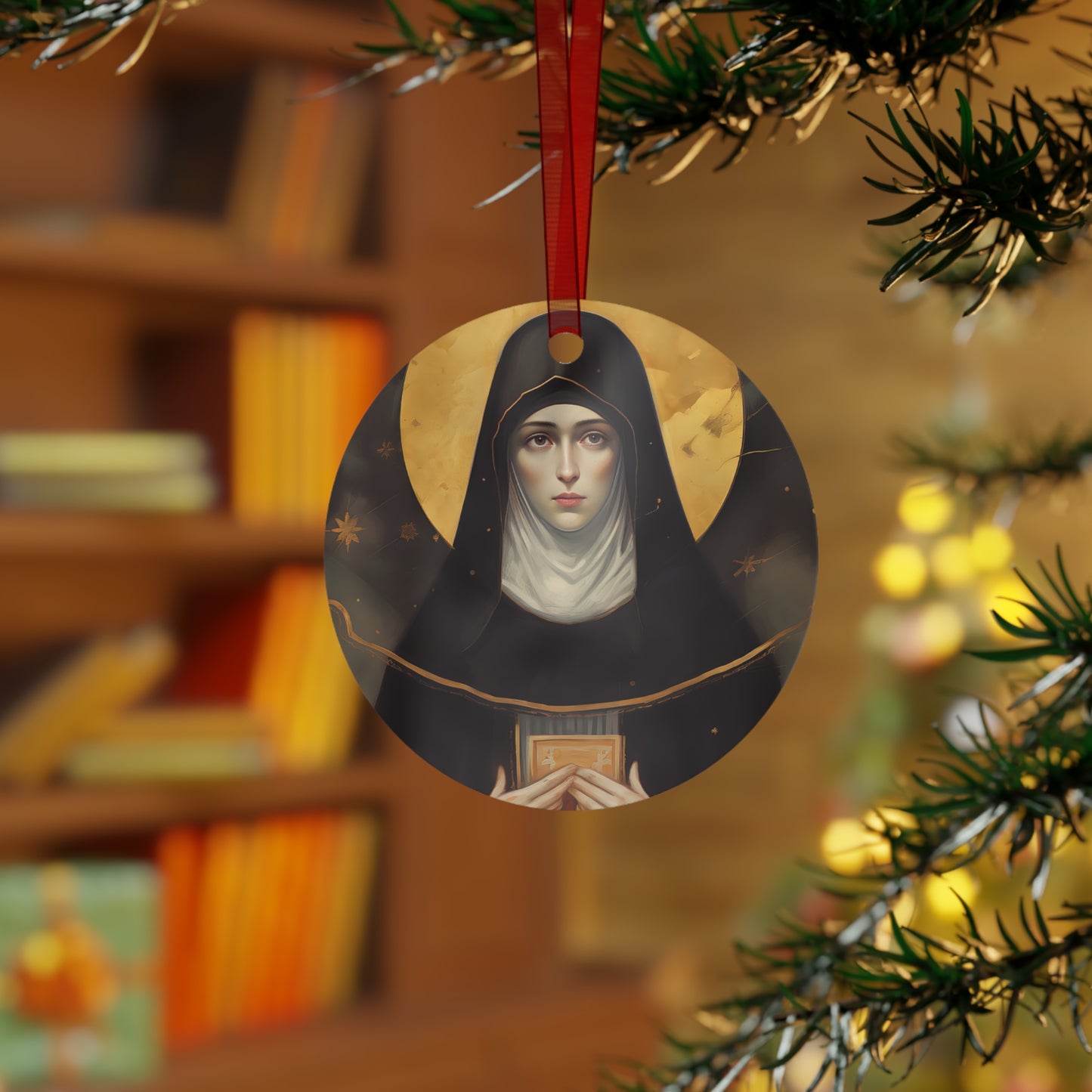 Saint Scholastica - Religious Holiday Christmas Ornament and Keepsake - Double sided Keepsake Religious Ornament