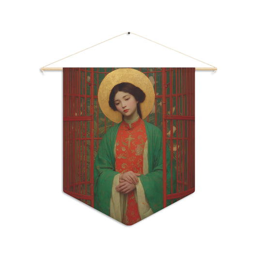 Saint Agnes Tsao Kou Ying Pennant / Banner / Wall Hanging - Prayer room art - 18" x 21" - Catholic - Large Banner