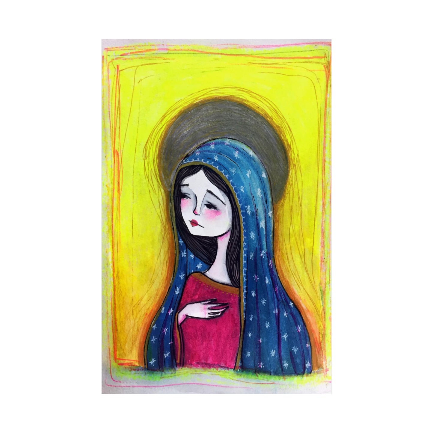 Our Lady of Guadalupe Poster Print - Hand-Drawn Catholic Art Print | Marian Devotional Wall Art | Sanctified Solocosmo Religious Poster