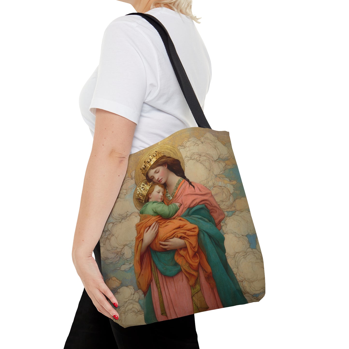 Our Lady, Strong and Tender - Mary, Help of Christians Tote Bag - Large Medium Small Faith Art Bag - Catholic Faith Purse - Double Sided
