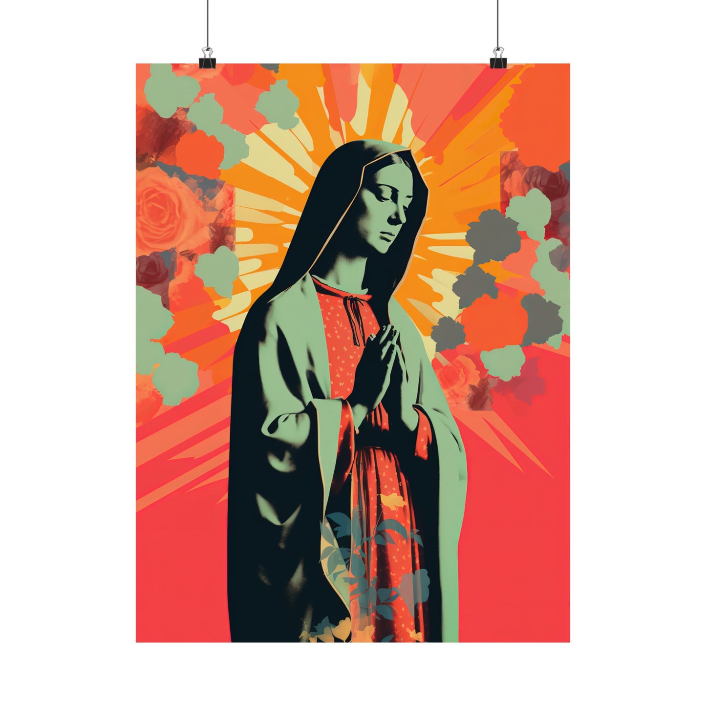 Queen of Heaven : Mother Mary in Prayer - Sanctified Souls Print - Multiple Sizes - Premium Matte Vertical Posters - Virgin Mary