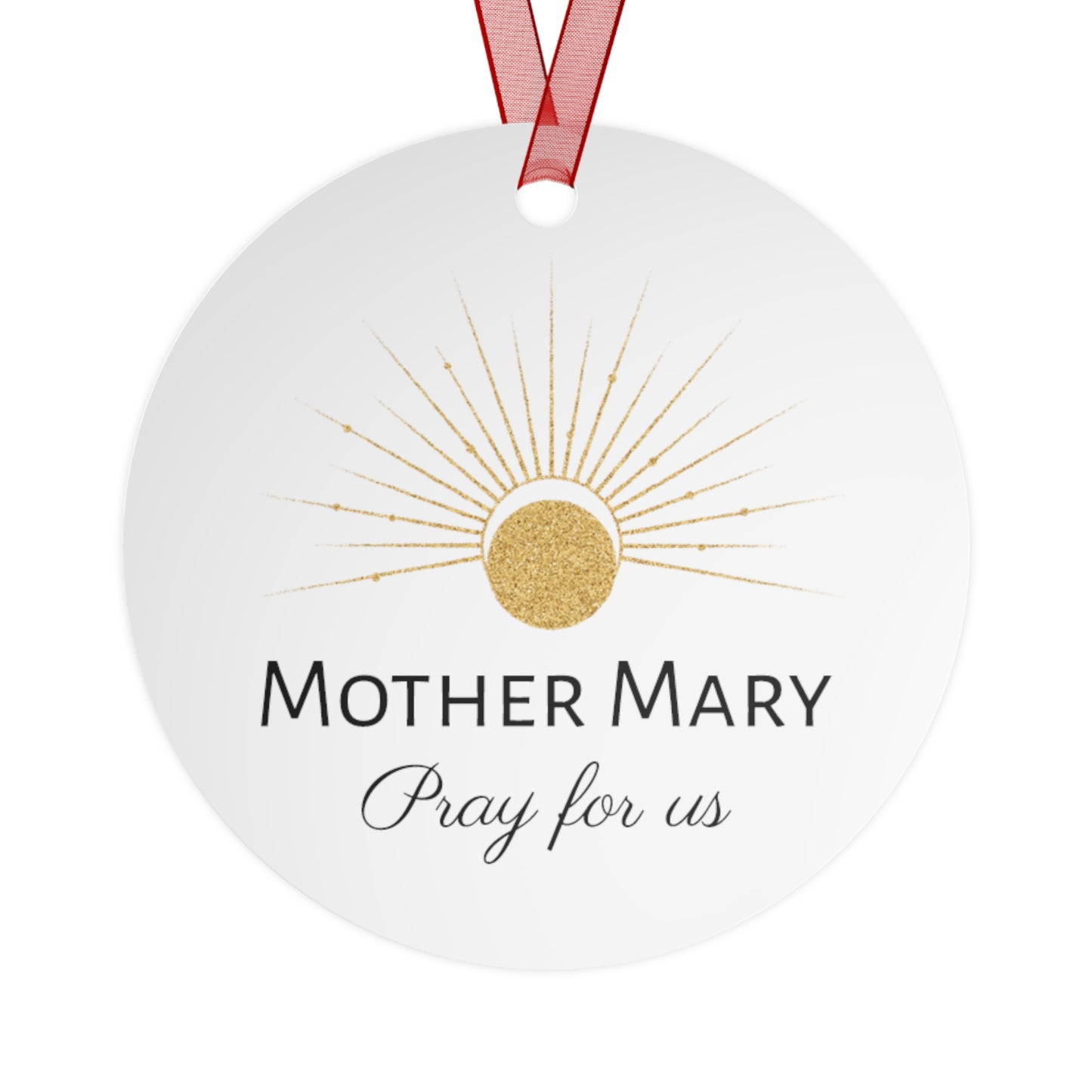 Virgin Mary - Mystical Sun - Golden Mary Metal Ornament - Religious Holiday Christmas Ornament and Keepsake - Catholic Keepsake