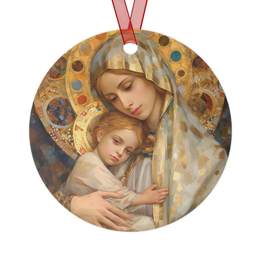 Mother Mary - Madonna and the Christ Child Metal Ornament - Religious Holiday Christmas Ornament and Keepsake - Double sided