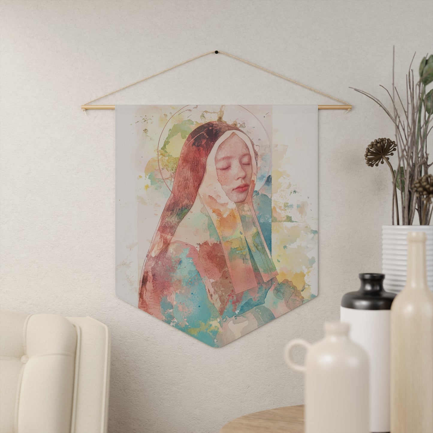Saint Bernadette Pennant / Banner / Wall Hanging - Prayer room art - Catholic Home - 18" x 21"