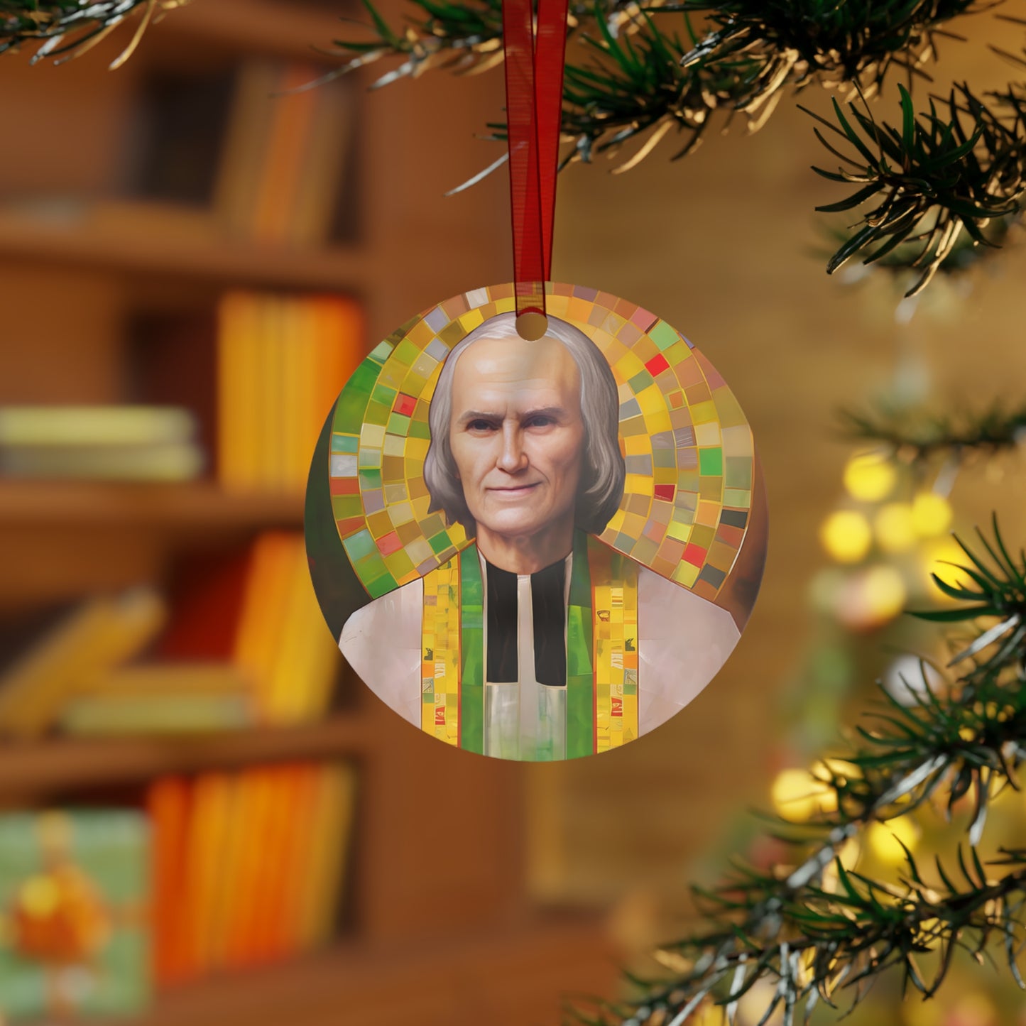 Saint John Vianney Metal Ornament - Religious Holiday Christmas Ornament and Keepsake - Double sided - Prayer Ornament