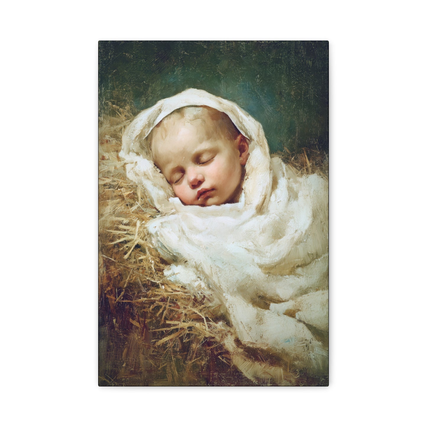 The Christ Child Resting in the Silence of the Manger - Gallery Wrapped Canvas - Print - Religious Art for your Home - Catholic Art Print