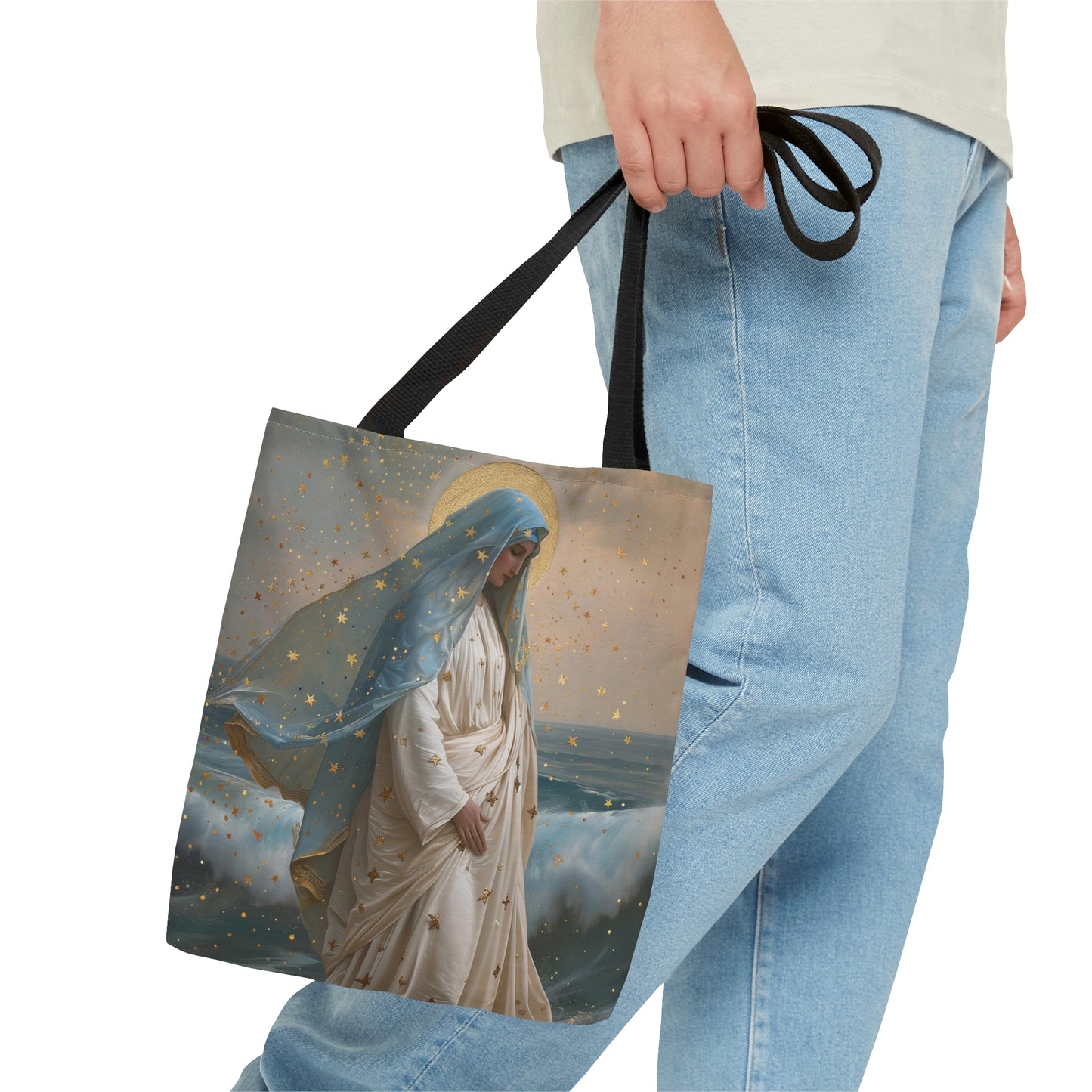 Ocean's Embrace - Devotion to Our Lady Star of the Sea Tote Bag - Large Medium Small Faith Art Bag - Re usable Tote Purse - Double Sided