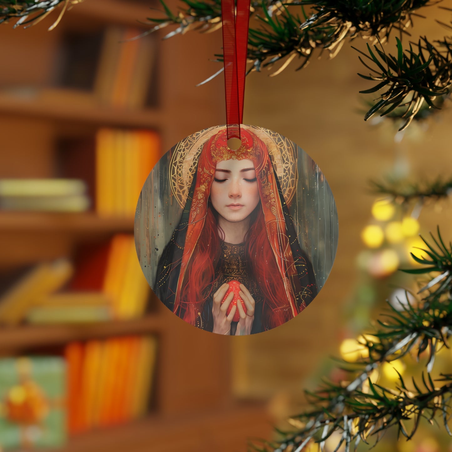 Devotion of Mary Magdalene - Saint Mary Magdalene and the Red Easter Egg Metal Ornament - Religious Holiday Christmas Ornament and Keepsake