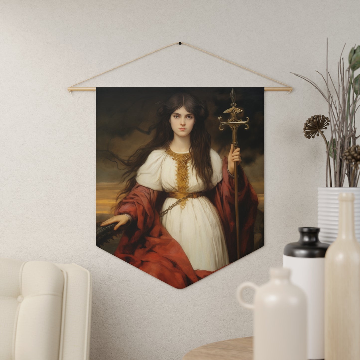 Saint Martha of Bethany Wall Banner / Wall Hanging / Pennant - Prayer room - Catholic Art - Saint Art - Large Saint Print - 18" x 21"