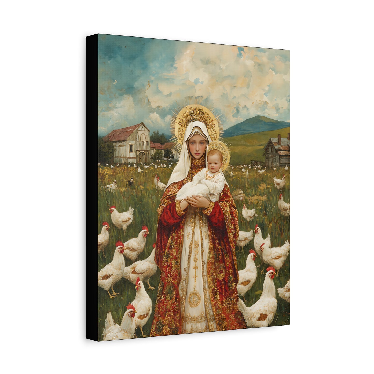 Our Lady of the Hens: Protector of the Humble Flock - Museum Wrapped Canvas - Print - Religious Art for your Home - Christian print