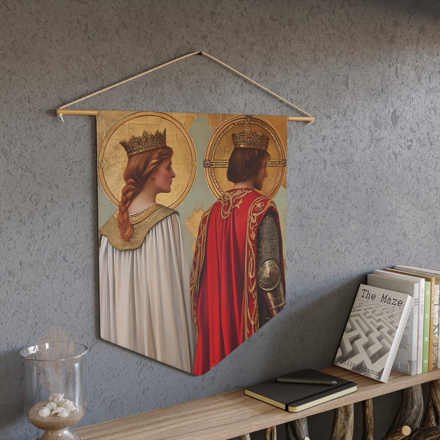 Saint Gwladys and Saint Gwynlly  Pennant / Banner / Wall Hanging - Prayer room art - 18" x 21" - Catholic prayer Religious Christian Gift
