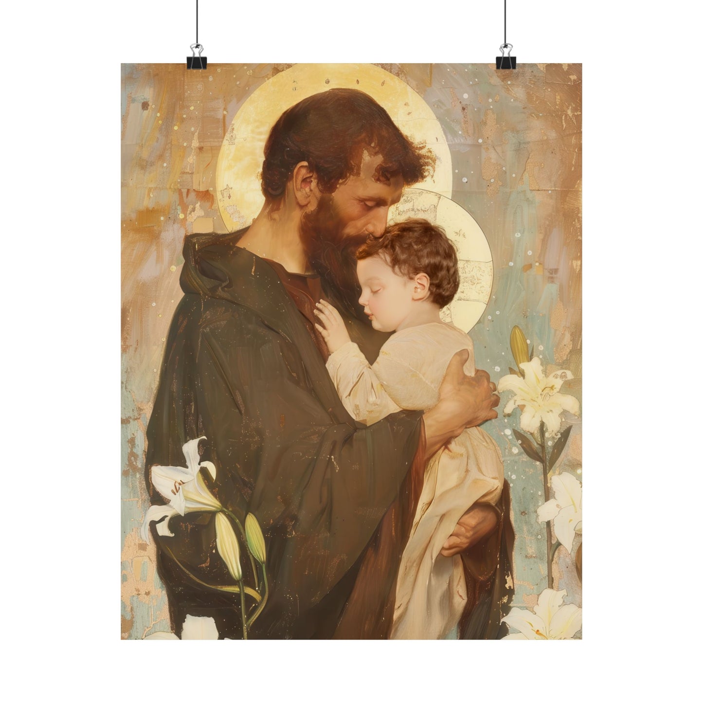 Saint Joseph and the Christ Child  - Sanctified Souls Print - Multiple Sizes - Premium Matte Vertical Posters