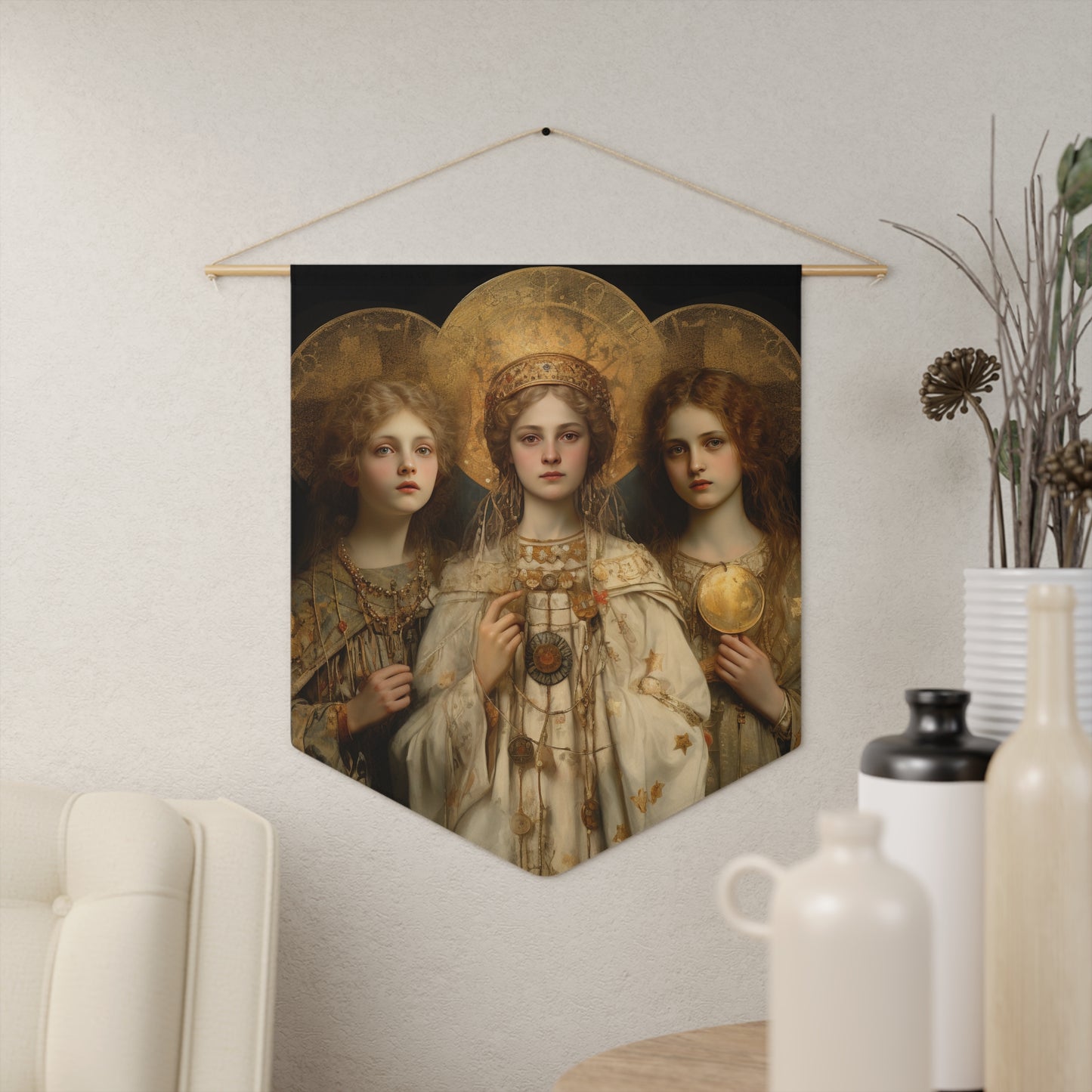 Saints Faith, Charity and Hope Wall Banner / Wall Hanging - Unique Religious Art for your home - Prayer room - Catholic Home Art - 18" x 21"